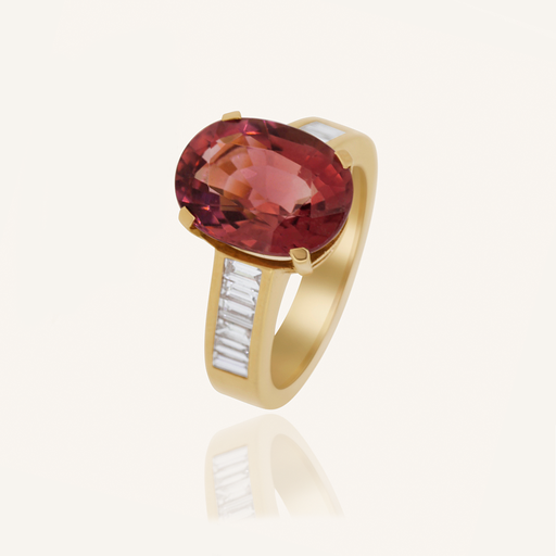 [110S10724] Anillo BAGUETTES y Turmalina rosa oval OR
