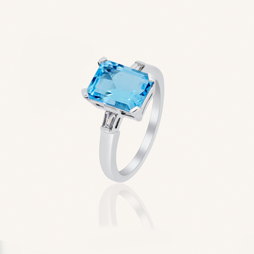 [110S11737] Anillo ENMA Topacio azul y taipes diamantes OB
