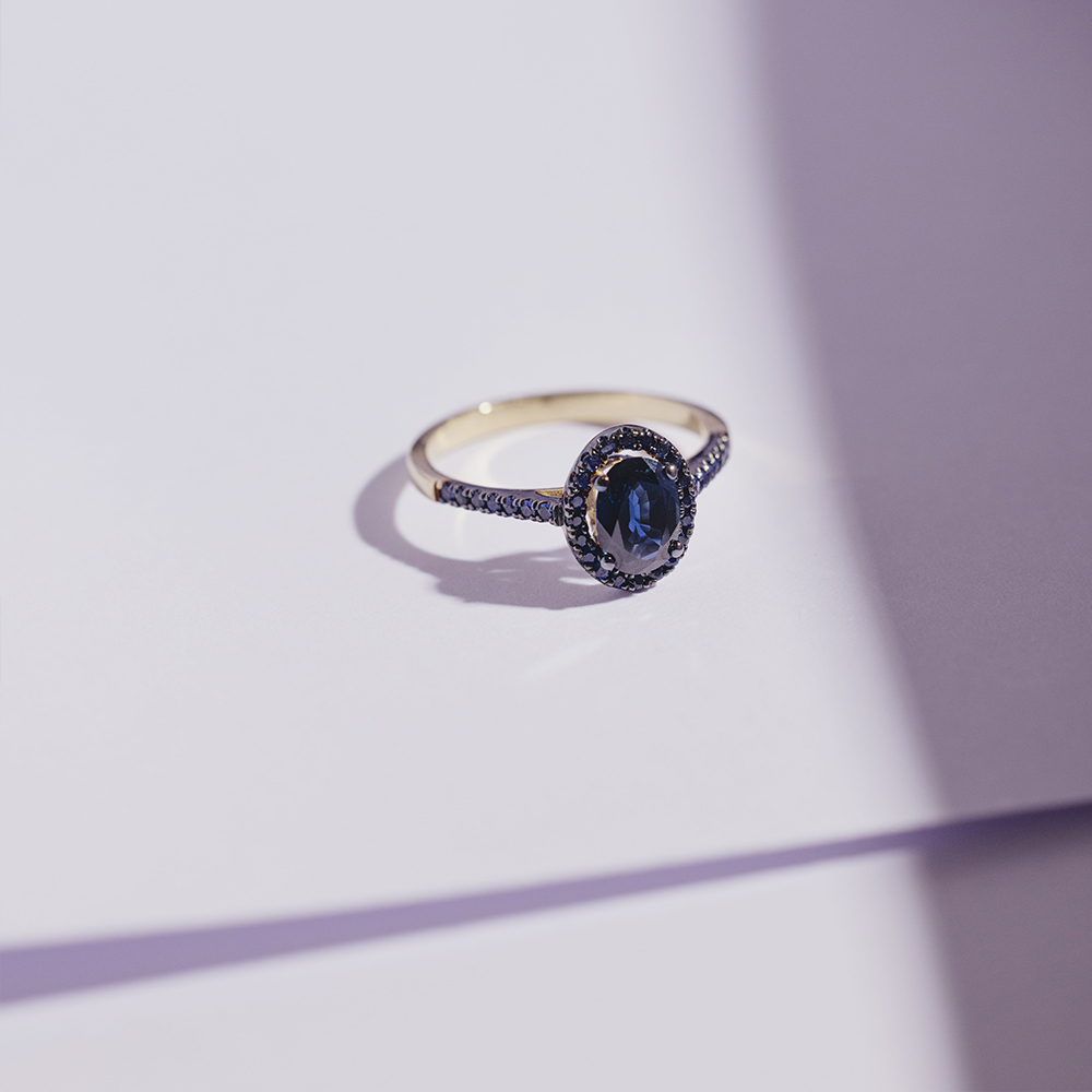 Anillo SERENITY Rodio Zafiros y Zafiro Oval OA