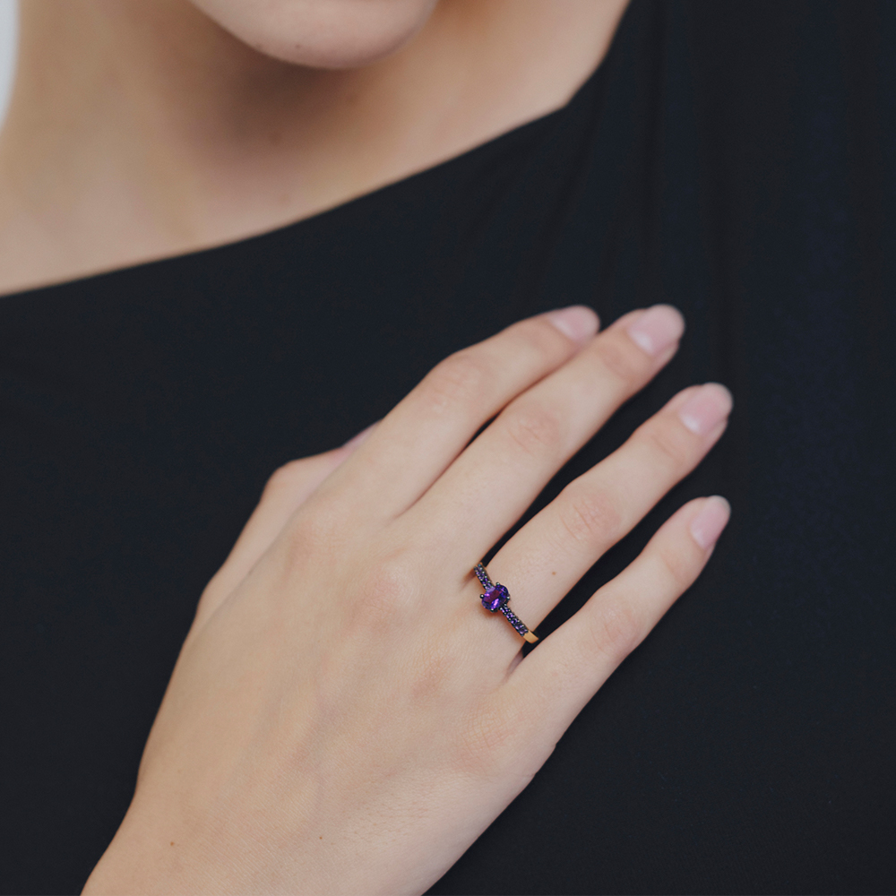 Anillo LADY Rodio Amatista Oval y Amatistas OA