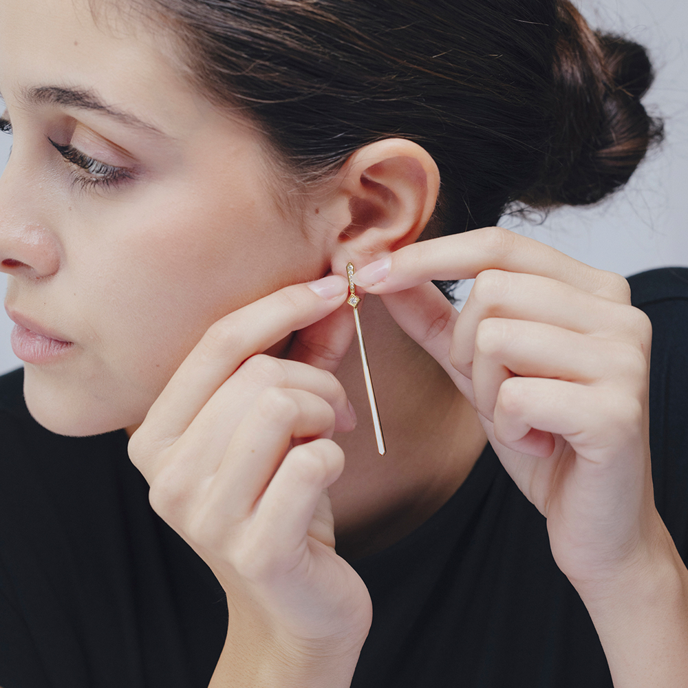 Pendientes LYDIA Brillantes y Esmalte Blanco OA