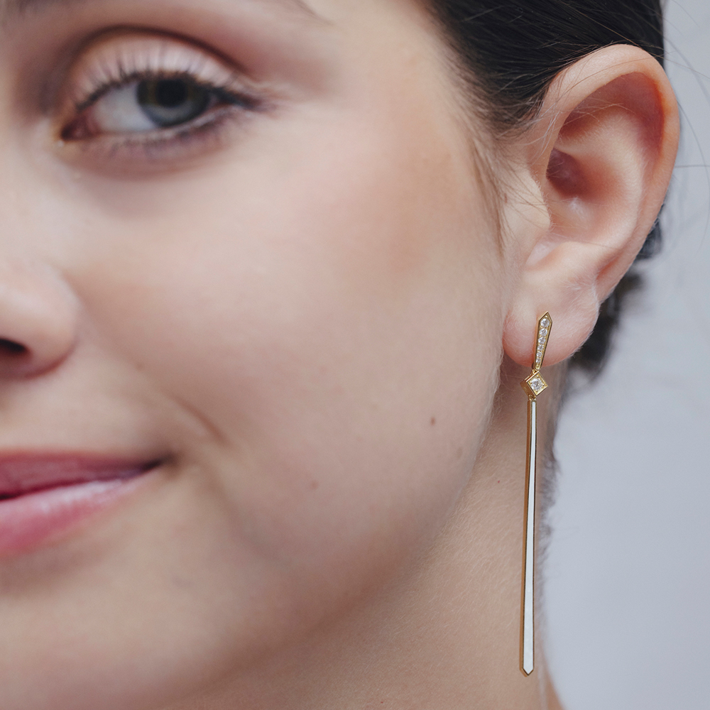 Pendientes LYDIA Brillantes y Esmalte Blanco OA