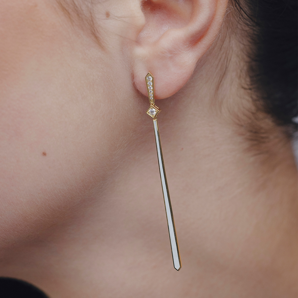 Pendientes LYDIA Brillantes y Esmalte Blanco OA