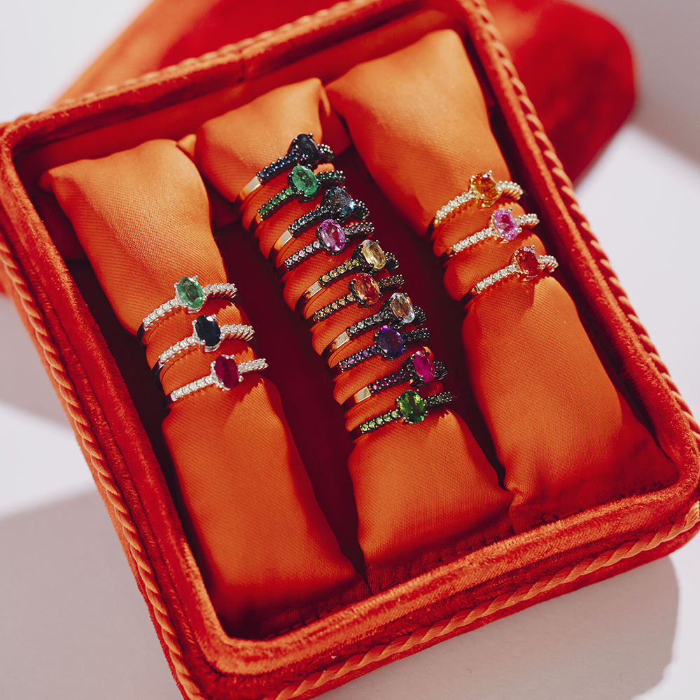 Anillo LADY Rodio Zafiro Rosa Oval y Zafiros Rosas OA