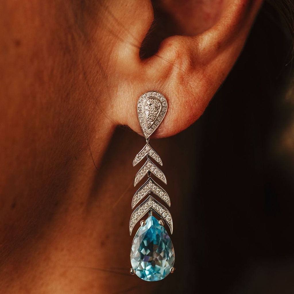 Pendientes largos ESPIGA Topacios Sky Blue peras y brillantes OB