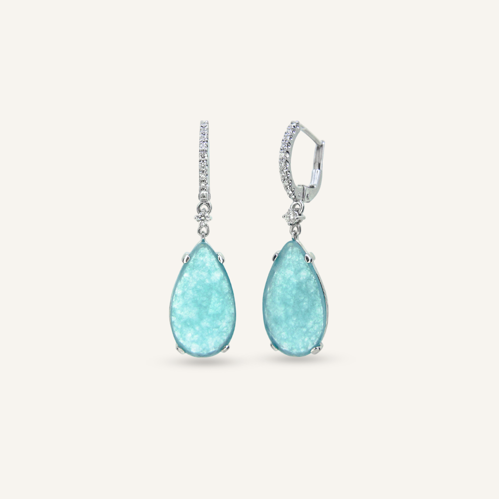 Pendientes BRIOLETTE Calcedonia azul claro talla pera y criollas brillantes OB