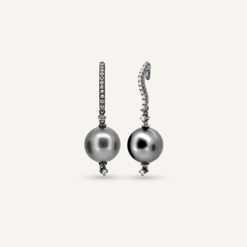 Pendientes FLORIS Rodio negro con Brillantes y Perlas Tahití OB
