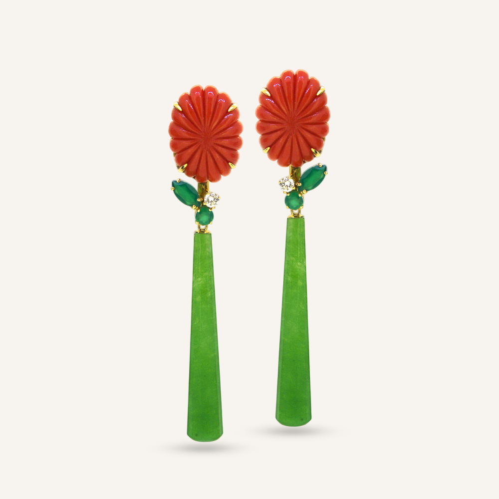 Pendientes FABIOLA Coral desmontable onix verde y pimiento jade OA