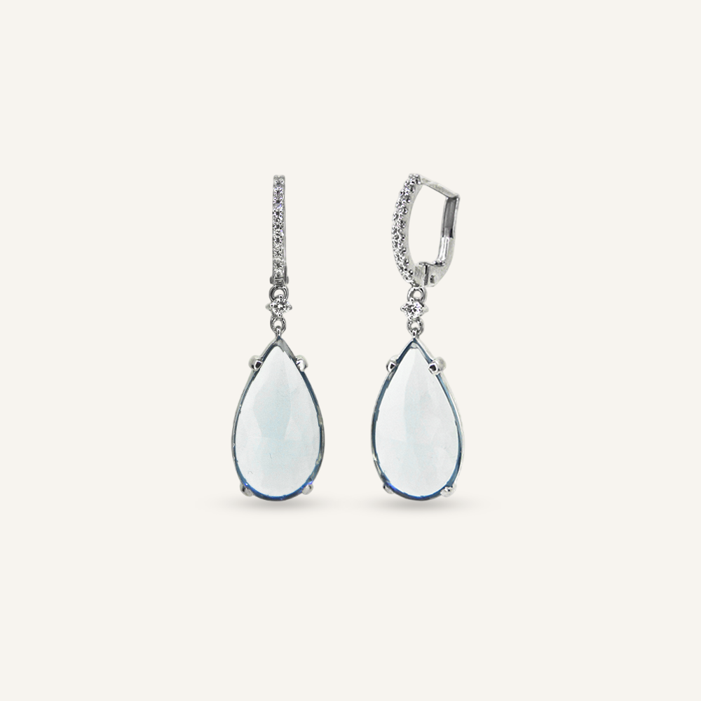 Pendientes BRIOLETTE Calcedonia azul cristal talla pera y criollas brillantes OB