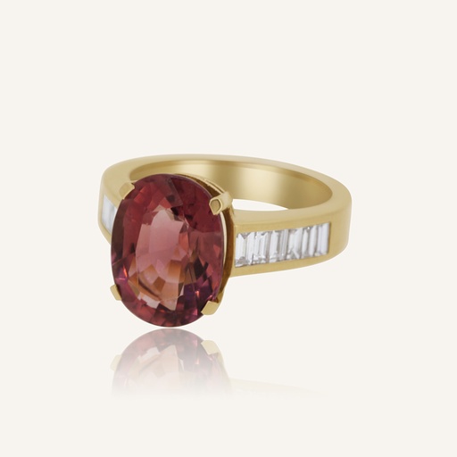 [110S10724] Anillo BAGUETTES y Turmalina rosa oval OR