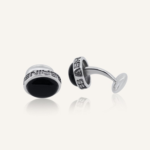 [300S5841] Gemelos plata oval ónix cabujón y filo grabado Abrines