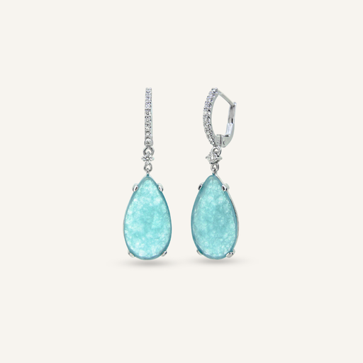 [108S11063] Pendientes BRIOLETTE Calcedonia azul claro talla pera y criollas brillantes OB