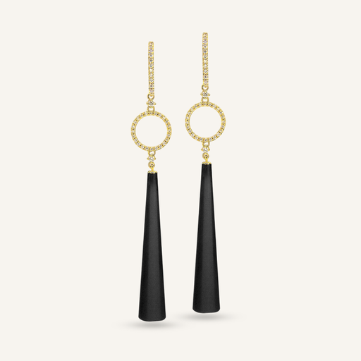 [PENDFLORETONIXYG] Pendientes FLORIS Círculo Eternity brillantes y pimiento onix facetado OA