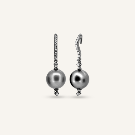 [PENDFLOBRTHTWG] Pendientes FLORIS Rodio negro con Brillantes y Perlas Tahití OB