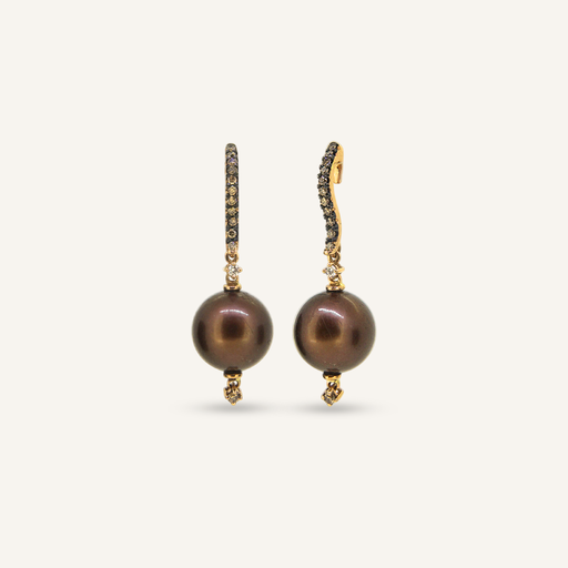 [PENDFLOBRWCHOPG] Pendientes FLORIS con Brillantes Brown y Perlas Australianas color chocolate OR