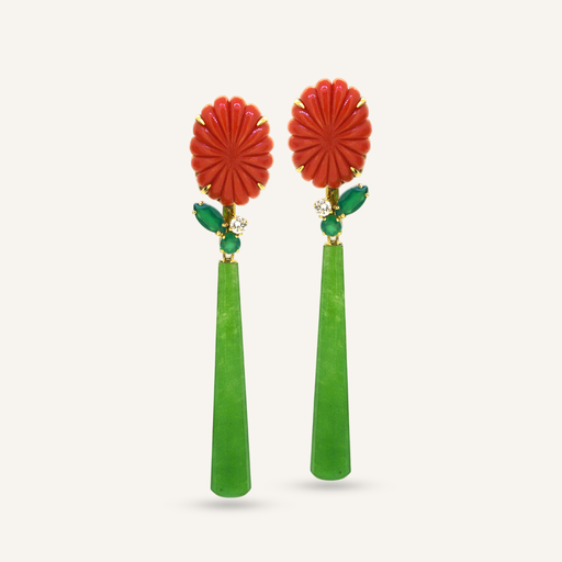 [108S12363JADE] Pendientes FABIOLA Coral desmontable onix verde y pimiento jade OA