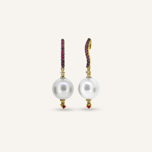 [PENDFLORBAUSYG] Pendientes FLORIS Rubis, Brillantes y Perlas Australianas OA