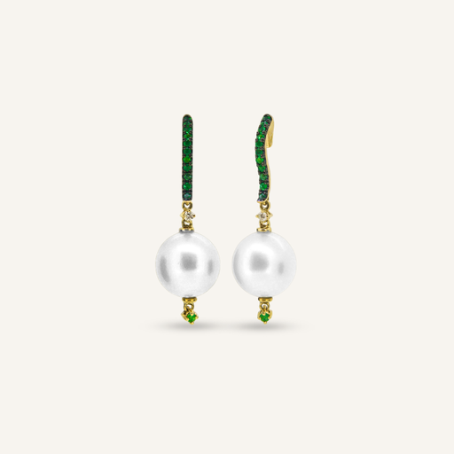 [PENDFLOESAUSYG] Pendientes FLORIS Esmeraldas, Brillantes, Perlas australianas OA