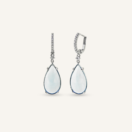 [108S12442] Pendientes BRIOLETTE Calcedonia azul cristal talla pera y criollas brillantes OB
