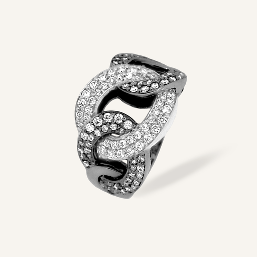 Anillo BARBADOS Tres Eslabones Rodio Negro bicolor y brillantes OB